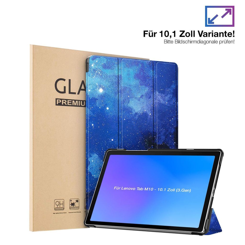 Schutzhülle + 2x 9H Display Glas für Lenovo Tab M10 Gen 3 2022 10.1 Zoll Cover Case Schutz Tablet Farbe: Starry Sky
