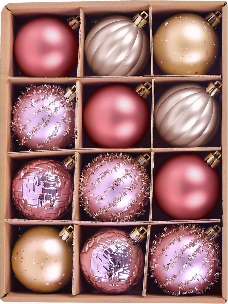 Weihnachtskugeln 12 Stück in 5 Ausführungen Rot Rosa Gold 6 cm
