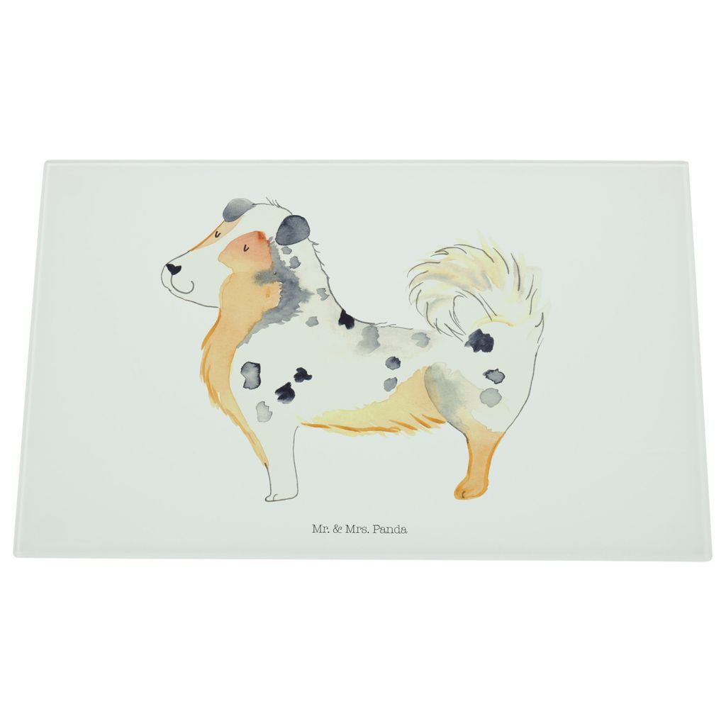 Mr. & Mrs. Panda Schneidebrett Glas Hund Australien Shepherd - Weiß - Geschenk, Schneideplatte, Schneidbrett, Sprüche, Aus, Hackbrett, Spruch, Wa...