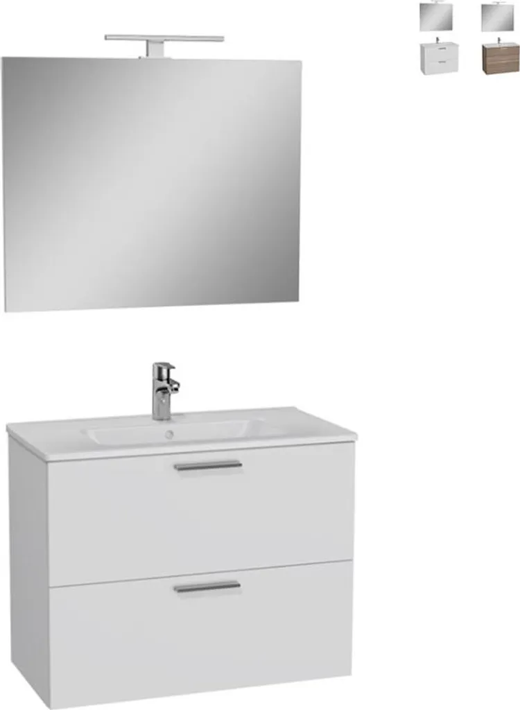 Meuble de salle de bain suspendu 80cm Mia Blanc avec miroir LED intégré