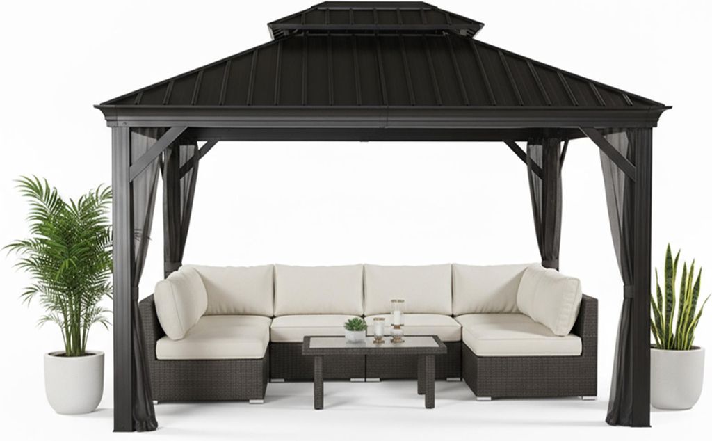 Messina 1012 Pavillon mit festem Dach mit Moskitonetz 3x4 m