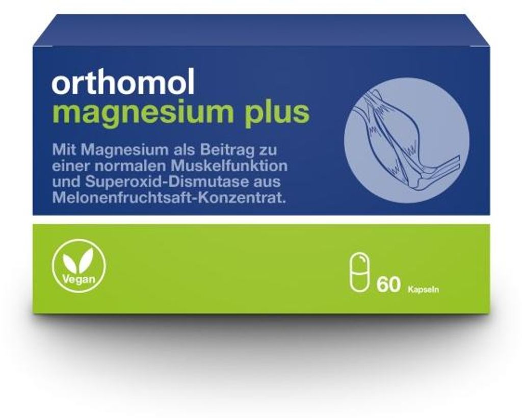 Orthomol Magnesium Plus - für eine normale Muskelfunktion - mit 150 mg Magnesium pro Kapsel und Superoxid-Dismutase aus Melonenfruchtsaft-Konzentr...