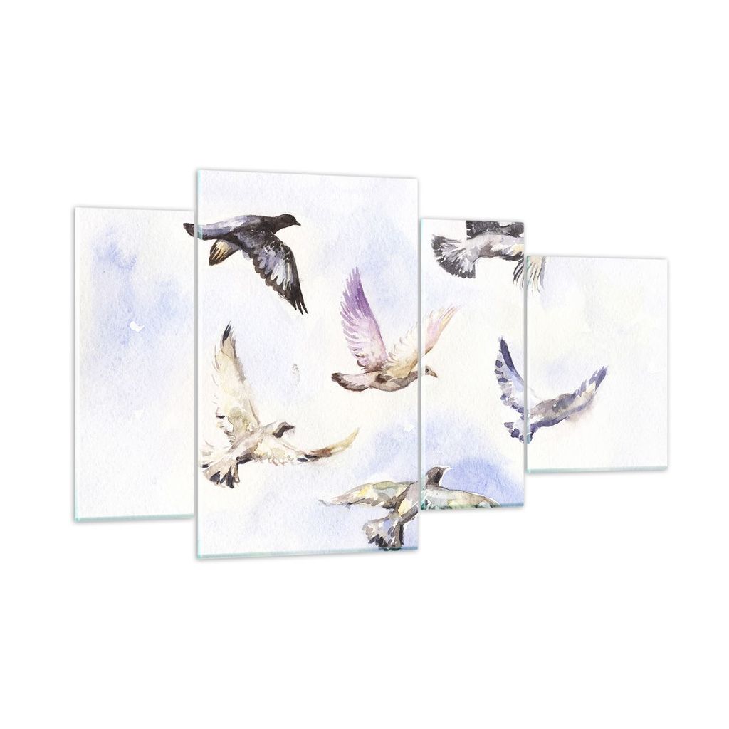 Bilder auf glas - Vögel Aquarell Wildheit Fliegen - 120x70cm - Glasbilder - Wandbilder - Kunstdruck - zum Aufhängen bereit - Wanddekoration aus G...