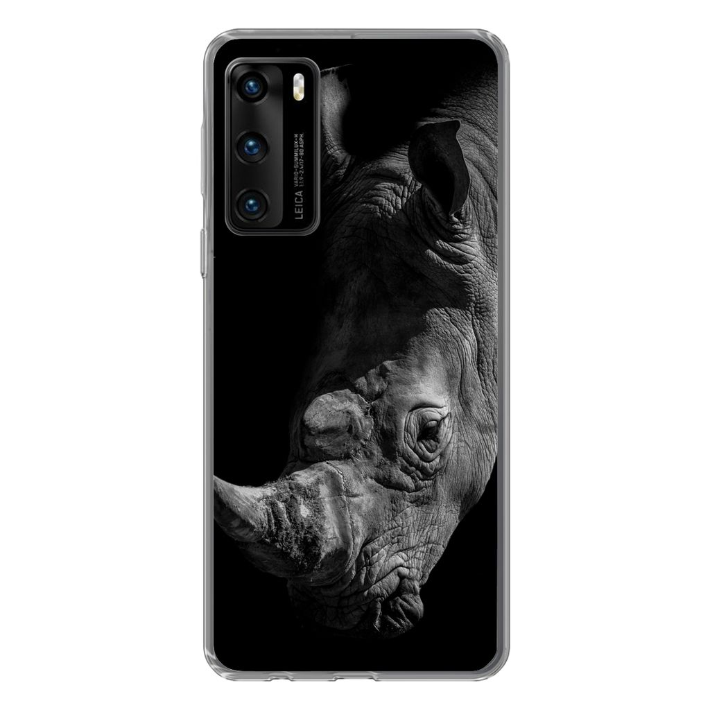 MuchoWow Handyhülle Schutzhülle Hülle für Huawei P40 Nashorn - Wildtier - Porträt Silikon Softcase Handy Hülle - Handytasche