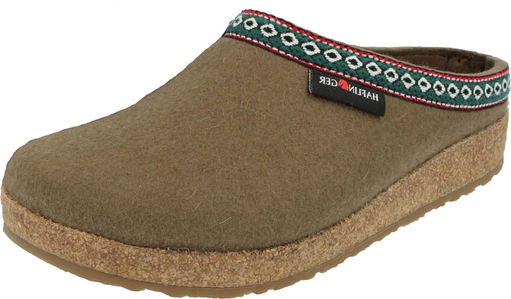 Haflinger Damen Pantoffel Herren Hausschuh Filz Wolle Grizzly Franzl 711001, Größe:45 EU, Farbe:Grün