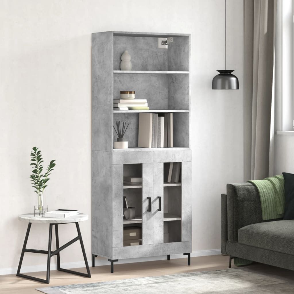 The Living Store Highboard Betongrau 69,5x34x180 cm Holzwerkstoff