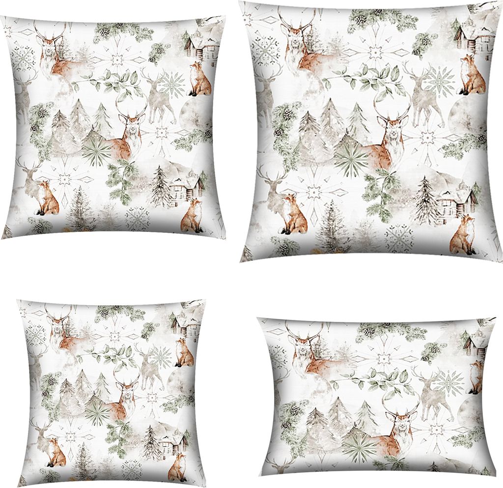 WEIHNACHTSBETTWÄSCHE 4-Set Weihnachts-Kissenbezüge 40x40cm, 30x50cm, 45x45cm, 50x50cm MUSTER: WINTER-EXKLUSIV-GRÜN