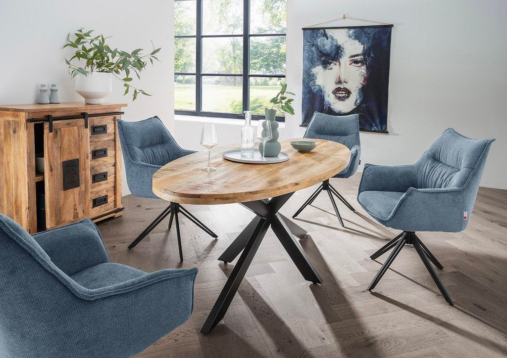 Esszimmer Set Ginosa blau & Esstisch Avola 180x90cm Cross