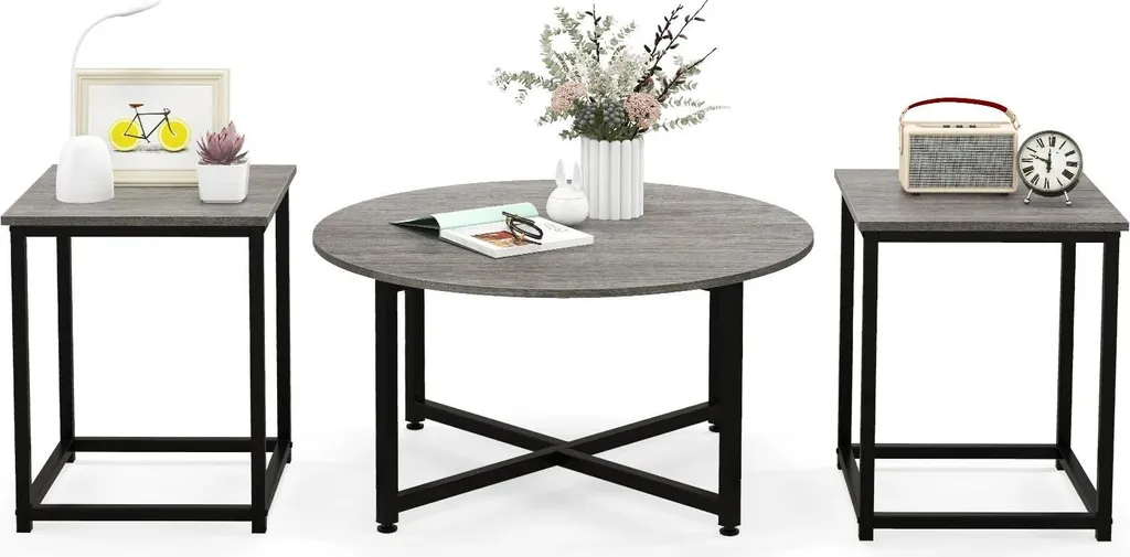 Table basse et tables d'appoint en métal lot de 3 gris clair