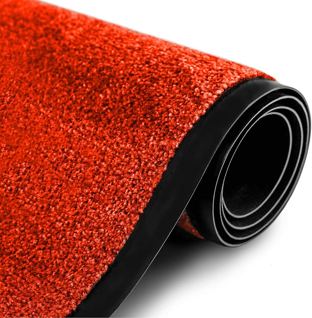 Floordirekt Schmutzfangmatte Monochrom | viele Größen, viele Farben | Länge  auf Maß | rutschfeste waschbare Fußmatte (Rot, 200 x 100 cm)
