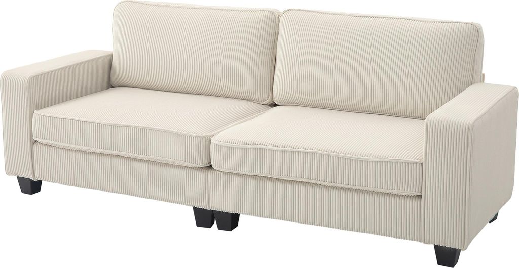 3-Sitzer Sofa mit Cordbezug, Wohnzimmersofa mit Federkern, bis 400 kg, 227 x 84 x 87 cm, Cremeweiß