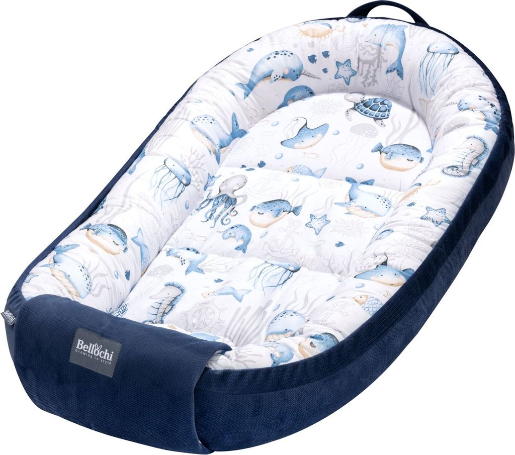 Bellochi Velvet Babynest Babynestchen Neugeborene - Handmade - Baumwolle und Samt - - Baby Kuschelnest - 90x60x12cm - Verne