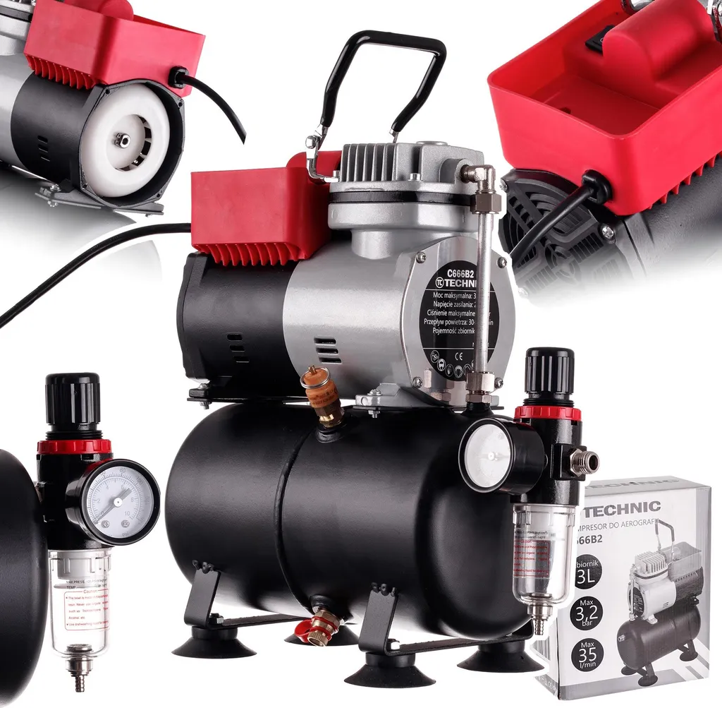 Compressore per aerografo con serbatoio EFFICIENT da 3 litri (capacit 30-35 l/min), riduttore, filtro TC Technic 666B2