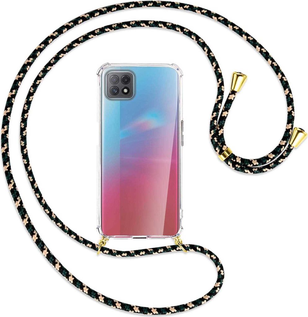 Handykette Backcover-Schutzhülle mit Band (Metall goldfarben) für Oppo A73 5G - camouflage