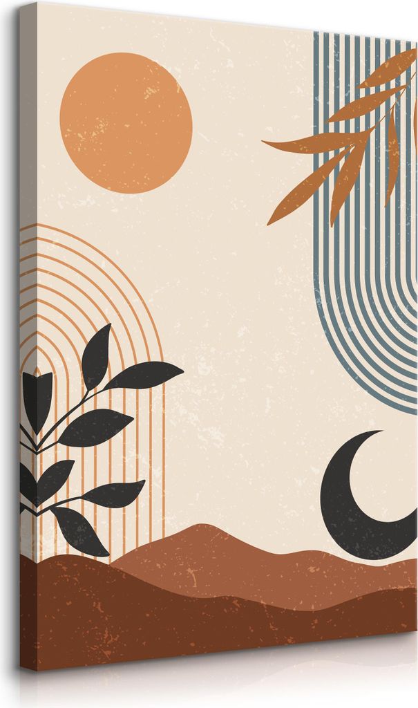 Muralo Leinwandbild Canvas Blätter ABSTRAKTION Sonne Mond Wandbild Boho Stil Br. 50cm x Hö. 70cm
