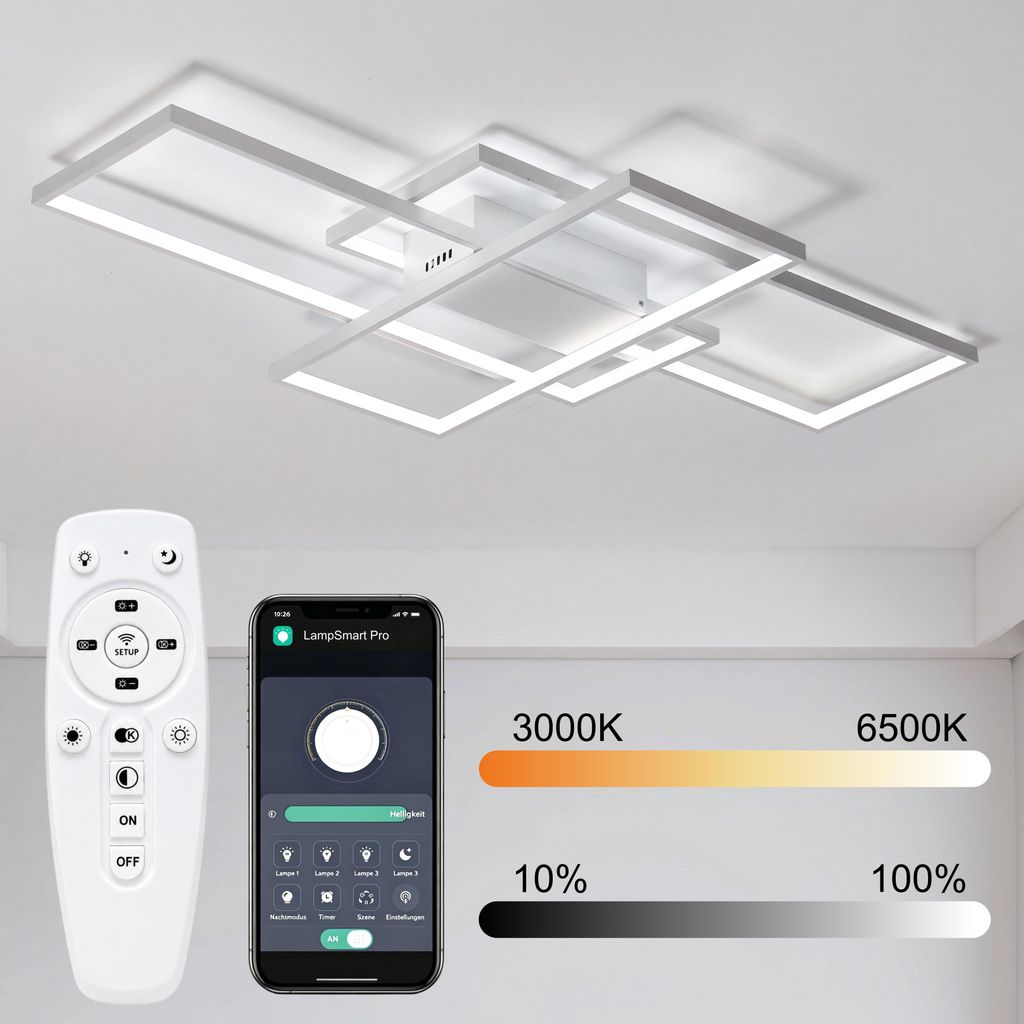 Smart LED Deckenleuchte 90x60cm, Moderne Geometrische Produktbild 