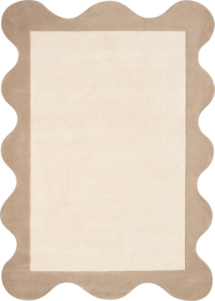 BELIANI Teppich Beige aus Wolle 160 x 230 cm Wellenrand Asymmetrisch Handgetuftet Handgefertigt Modernes Design Wohnzimmer