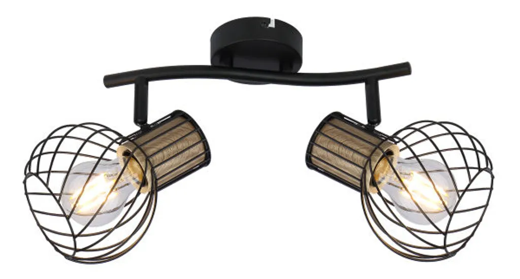 Globo Lighting Projecteur 2 Lampes Noir et Bois E27 - 296x230x185mm