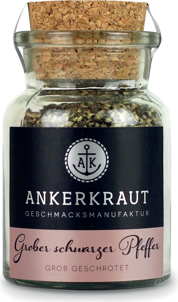 Grober schwarzer Pfeffer, 70g im Korkenglas