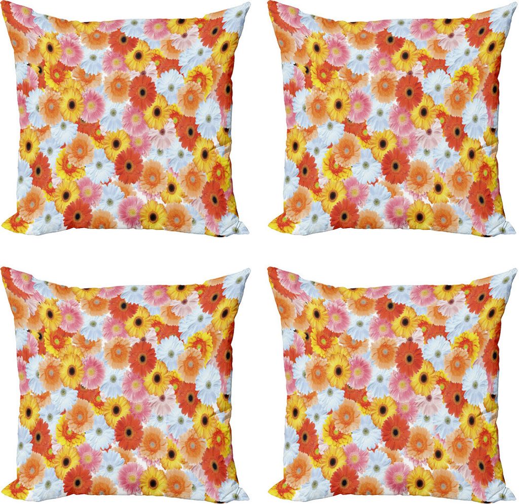 ABAKUHAUS Gerber Daisy Kissenbezug Set (4 Stück), Realistische Frisches Wachstum, Moderner Doppelseitiger Digitaldruck, 60 cm x 60 cm, Mehrfarbig