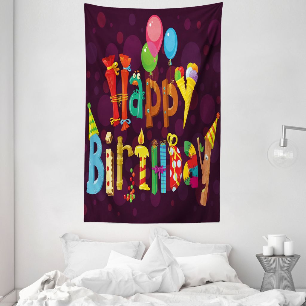 ABAKUHAUS Kids Wandteppich und Tagesdecke, Party-Objekte wie Briefe aus Weiches Mikrofaser Stoff Waschbar ohne Verblassen Digitaldruck, 140 x 230 c...