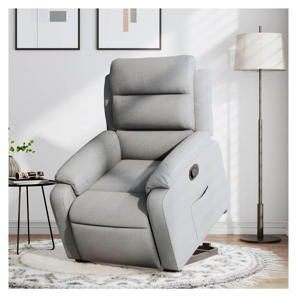 Relaxsessel mit Aufstehhilfe und Liegefunktion, verstellbare Rückenlehne und Fußteil, hellgrau