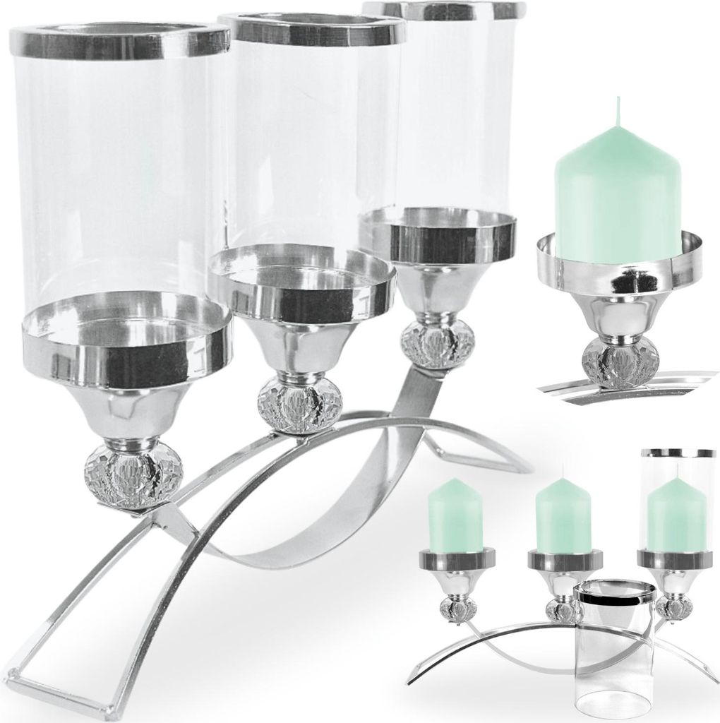 Kerzenständer Glamour Silber Glas Kommunion Windlicht Produktbild 