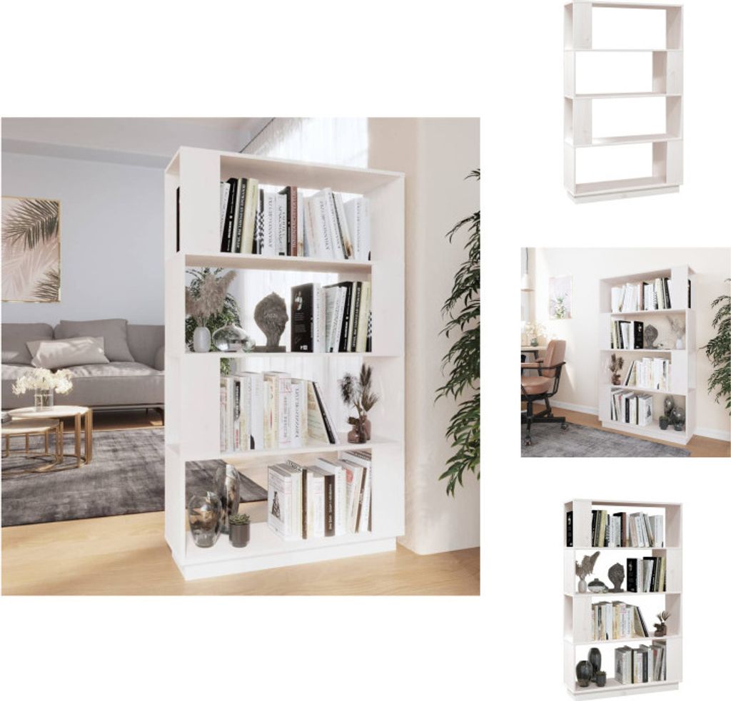 vidaXL Bücherregal/Raumteiler Weiß 80x25x132 cm Massivholz Kiefer - Bücherregale & Bücherschränke