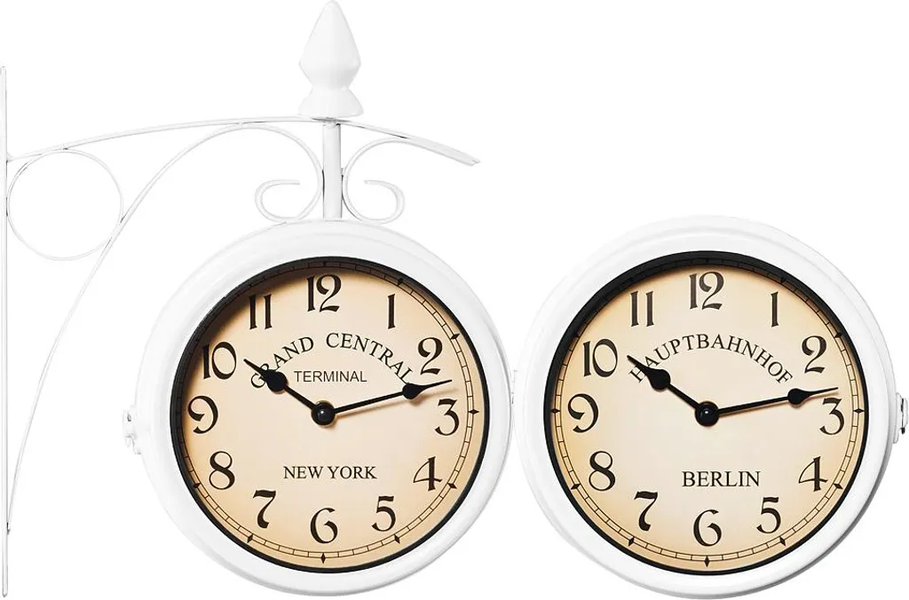Horloge double face pour intérieur et extérieur déco rétro blanche