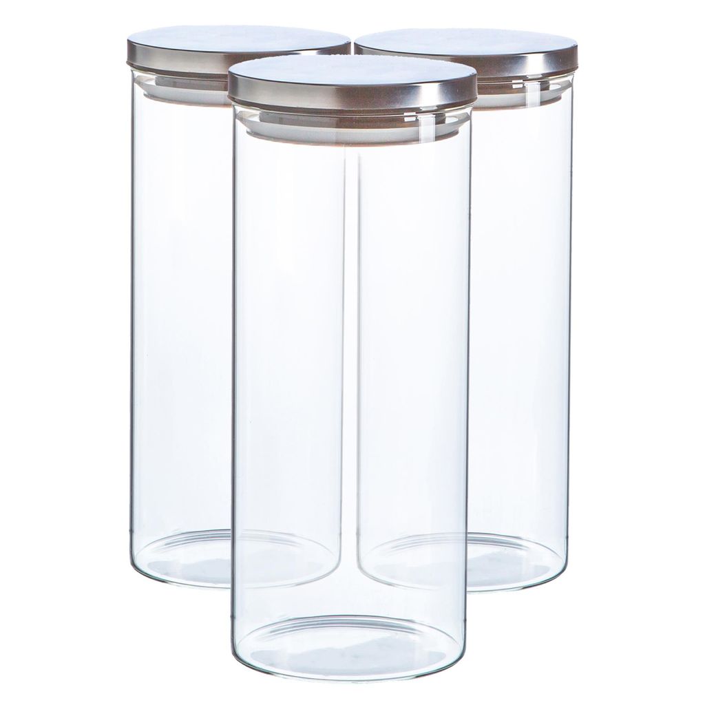 Argon Ta Glas Vorratsgläser mit Metalldeckeln - Moderne Moderne KÃ1/4che Lebensmittel Speicherbehälter - Silikondichtung - 1,5 Liter - Silber - ...