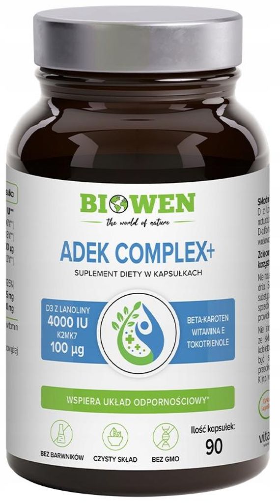 Suplement diety Biowen ADEK COMPLEX beta-karoten D3 E K2 w oleju MCT 90kaps