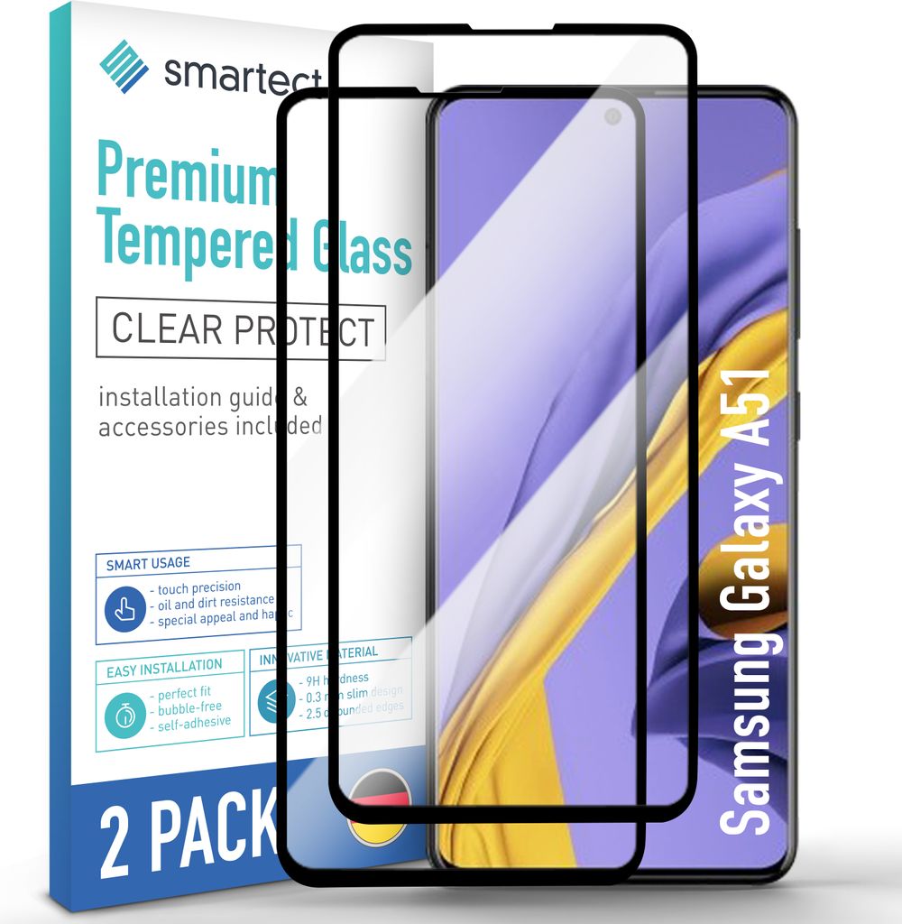 2x Schutzglas Panzerfolie Full Screen für Samsung Galaxy A51 Displayschutz Glas