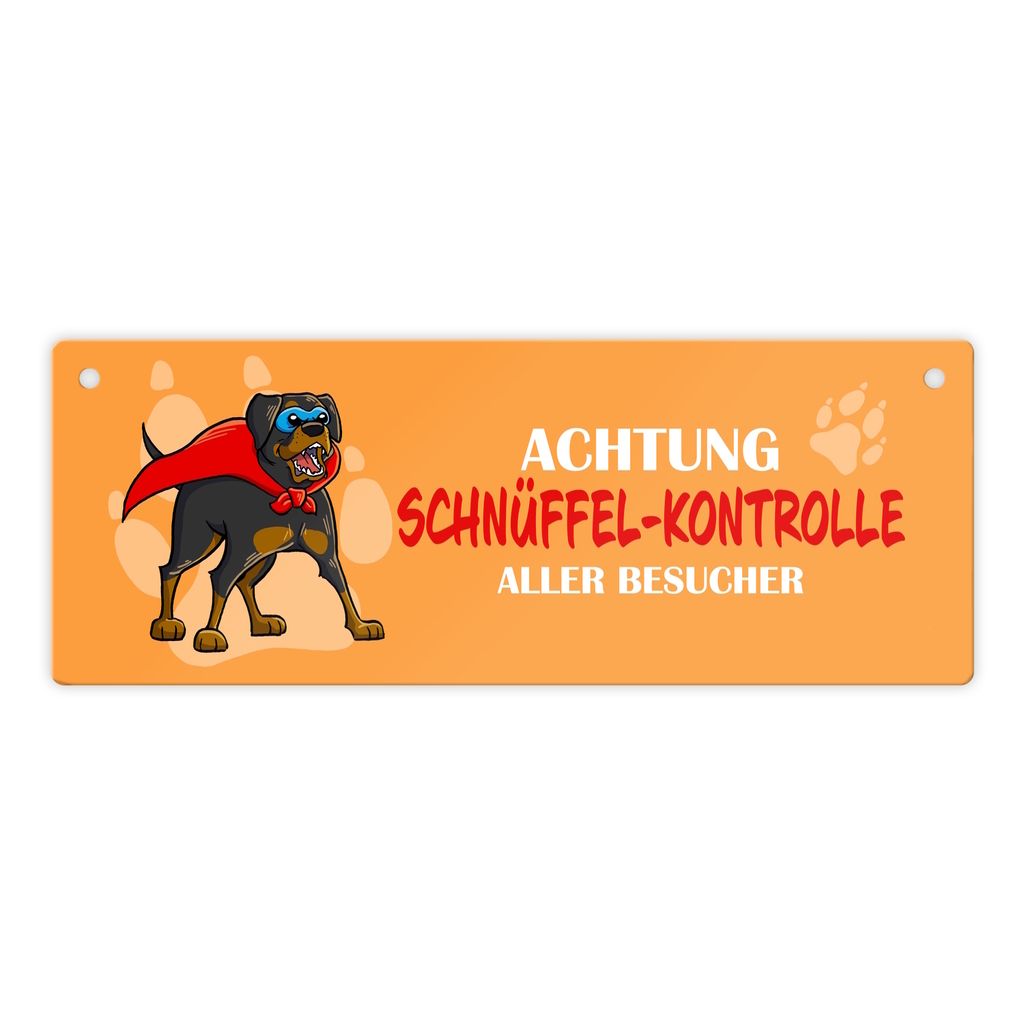 Metallschild L in 10,5x28cm mit Rottweiler - Achtung Schnüffel-Kontrolle aller