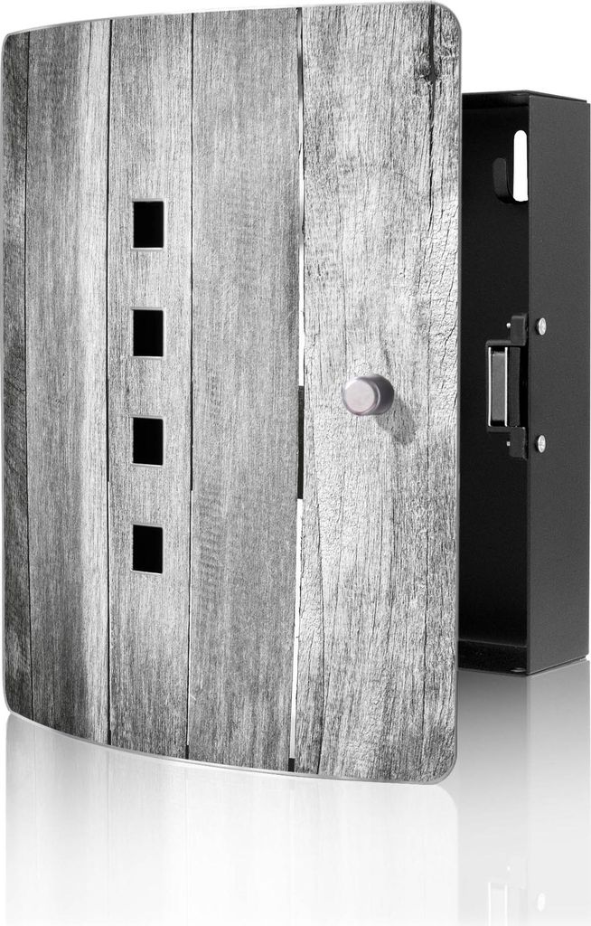 banjado Design Schlüsselkasten aus Edelstahl für 10 Schlüssel, Schlüsselschrank 24 x 21,5 x 7cm groß mit Magnetverschluss, Holz Monochrom [BWS...