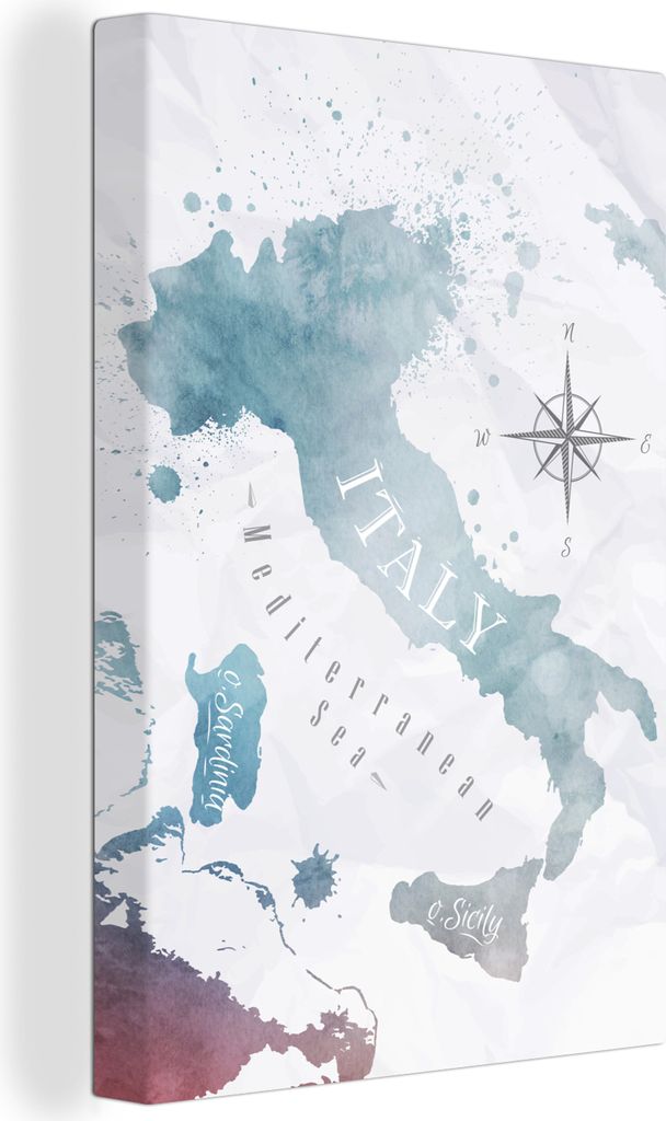 OneMillionCanvasses - Leinwandbilder - 90x140 cm, Weltkarten - Farbe - Italien, Wandbilder Kunstdruck Wanddekoration - Wandschmucke - Schlafzimmer