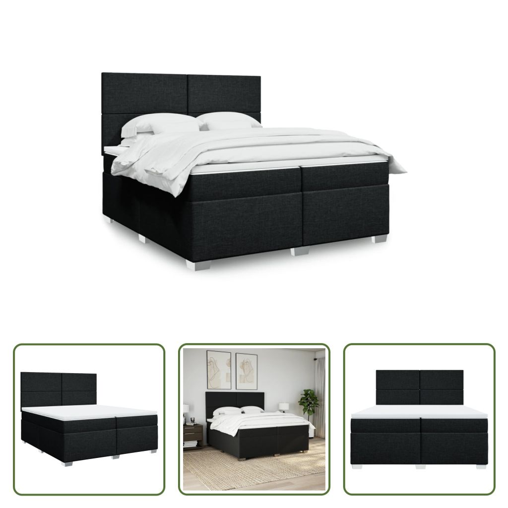 The Living Store Boxspringbett mit Matratze Schwarz 200x200 cm Stoff