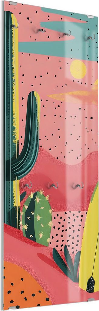 DEQORI Kleiderhaken aus Glas 50x125 cm 'Kaktuswellen' Wand Garderobe Paneel Haken modern