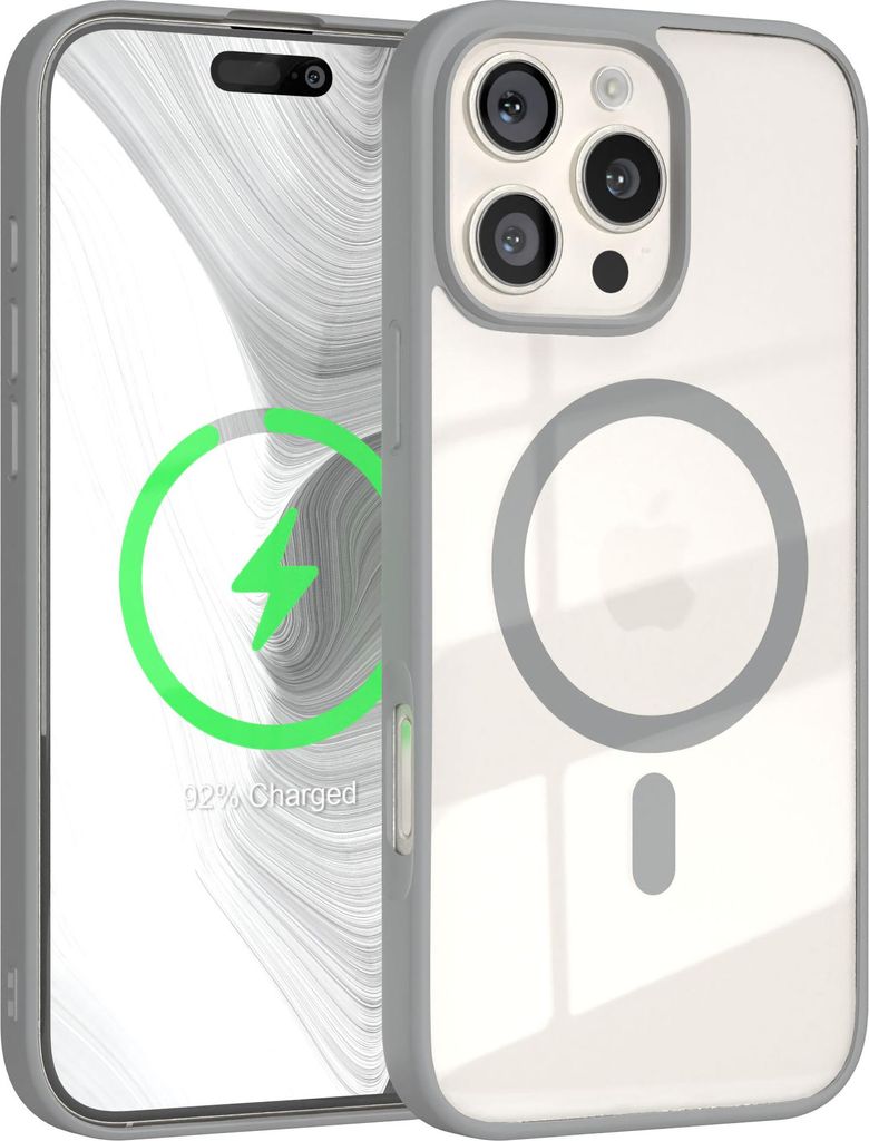 EAZY CASE Clear MagSafe Case für Apple iPhone 16 Pro Max, Qi-Charging, Silikon mit Kameraschutz, Bumper Case in