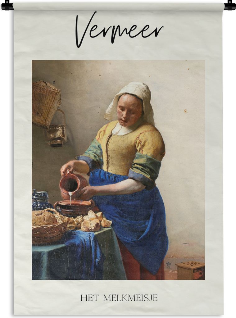 MuchoWow Wandteppich Wandbehang Das Milchmädchen - Johannes Vermeer - Alte Meister 90x135 cm Tapisserie Dekoration Wandtuch - Baumwolle - Wandsk...