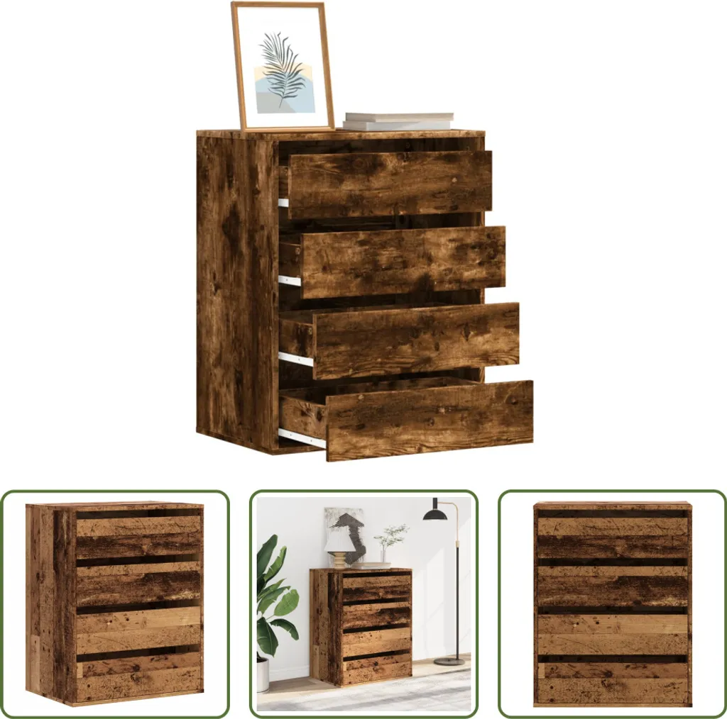 Mobile Cassettiera 60x41x76 cm Effetto Vintage | The Living Store Legno