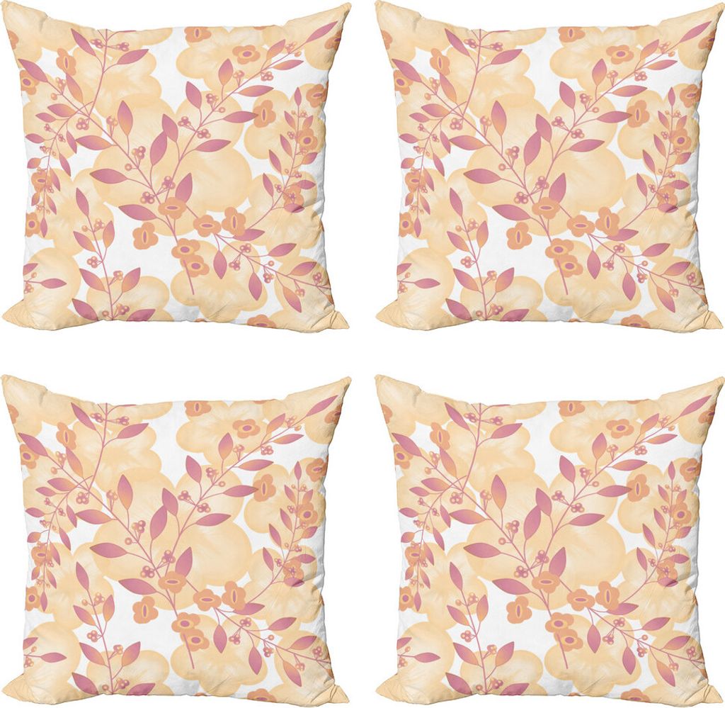 ABAKUHAUS Beige Kissenbezug Set (4 Stück), Floral Art Berry Pastell, Moderner Doppelseitiger Digitaldruck, 40 cm x 40 cm, rosa Pfirsich