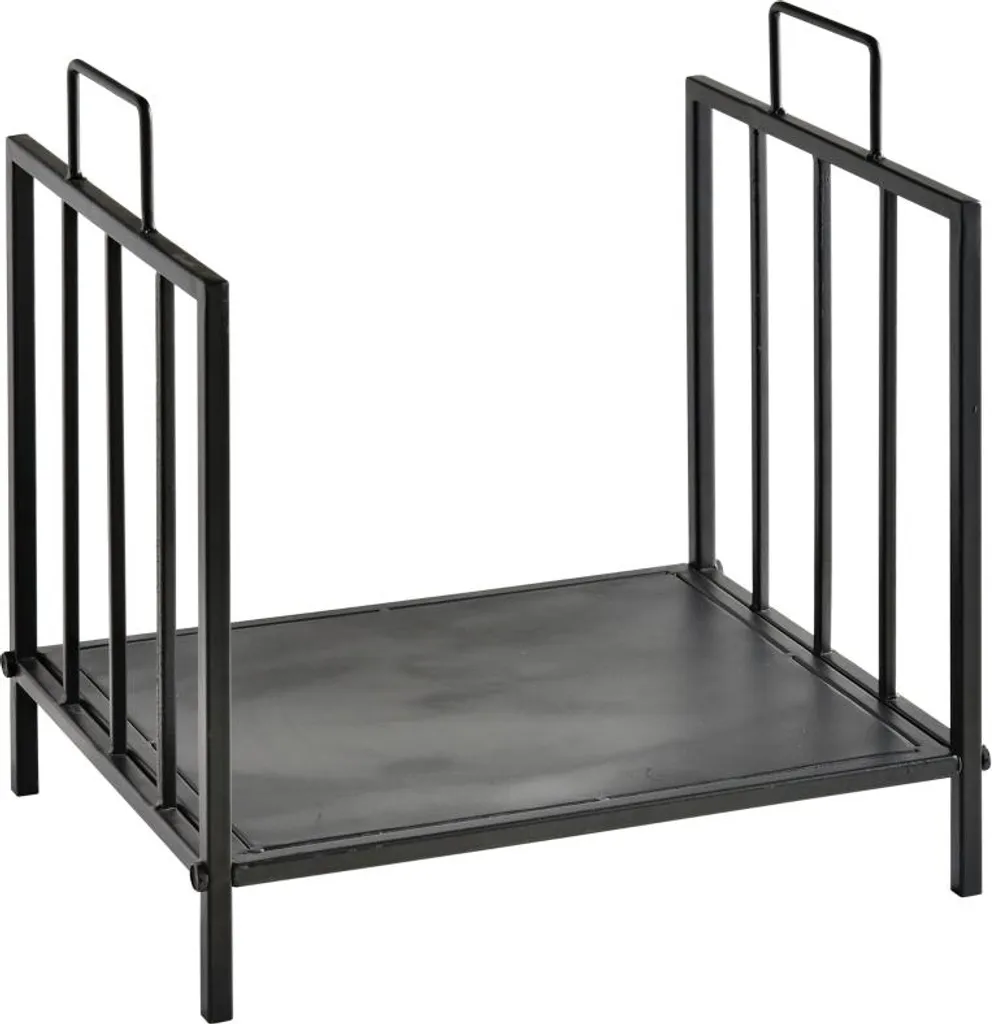 Range-bûches robuste en métal noir mat 46,5 cm avec poignées de transport