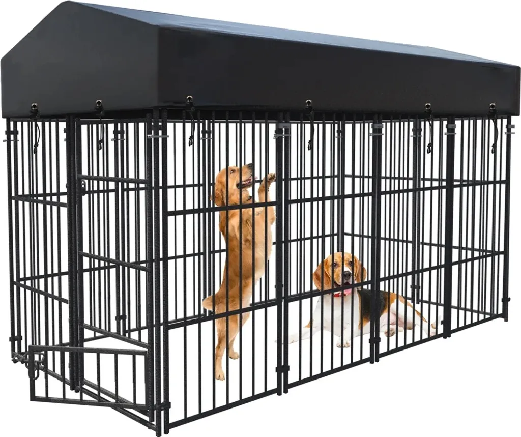 Chenil de luxe XS pour petit chien en fer noir avec toit de protection