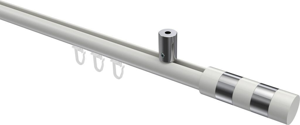 Interdeco Innenlaufstange / Gardinenstange mit Innenlauf Weiß / Chrom, Typ Sonius Mavell (Zylinder Bicolor) Deckenmontage, 20 mm Ø 1-läufig, 120 cm