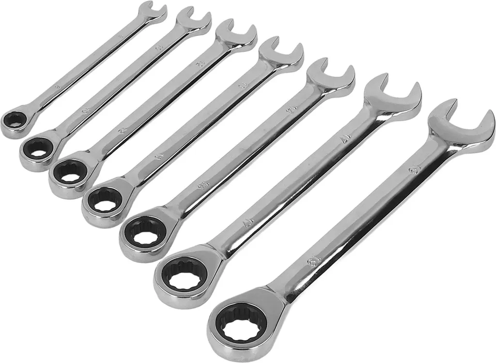 Jeu de clés à cliquet à tête fixe en acier Chrome Vanadium 12 pièces