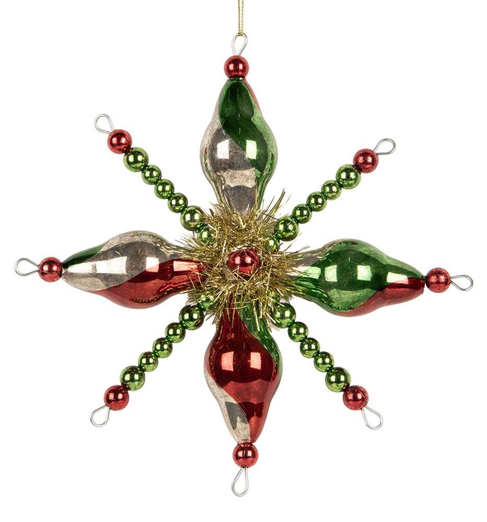 Clayre & Eef Weihnachtsanhänger 17x3x17 cm Grün Glas