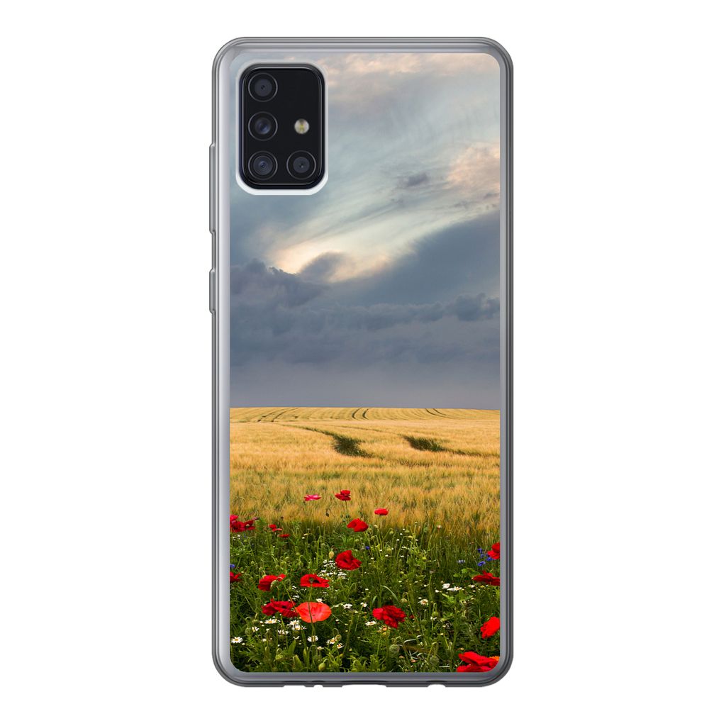 MuchoWow Handyhülle Schutzhülle Hülle für Samsung Galaxy A52 5G Blumen - Weizen - Wolken Silikon Softcase Handy Hülle - Umschlag