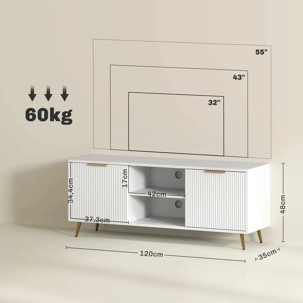 Buffet TV Blanc de Style Moderne - Meuble de Salon Bas avec Rangements