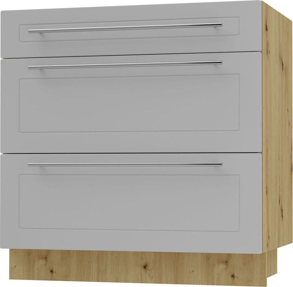 Schubladenunterschrank KVANTUM Teilauszug 80cm Korpus- & Frontfarbe wählbar (Q-D3M/80),dust grey matt,eiche artisan