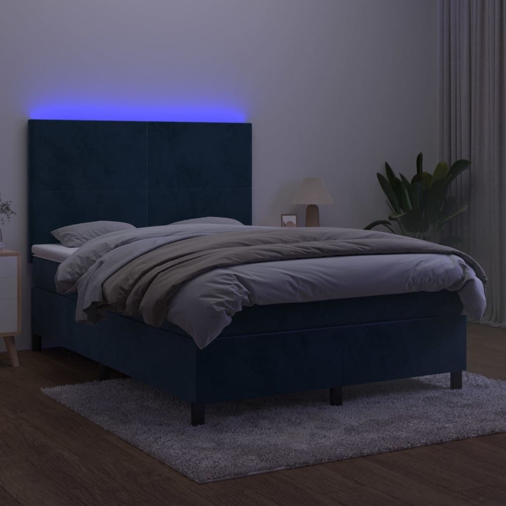 "2026 Promotion" Boxspringbett mit Matratze - & LED - Dunkelblau 140x190 cm - Samt - Polsterbett CC7673